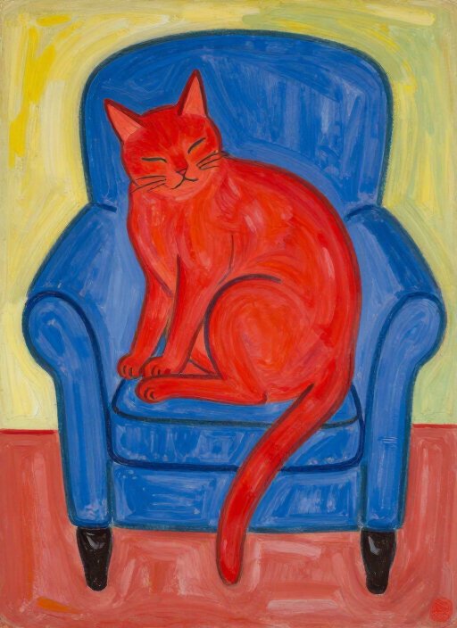 rote katze auf sessel